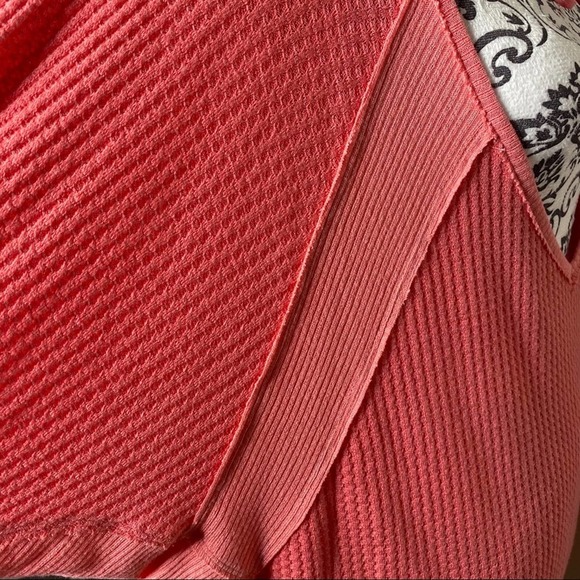 Free People Long Sleeve Waffle Boho V Neck Slouchy Top - Picture 8 of 10